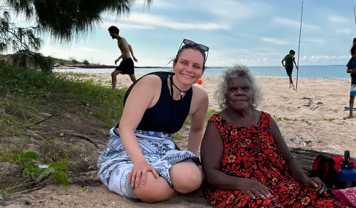 Elaine and Groote Eylandt Government Engagement Coordinator, Siobhan Dwyer, on a camp at Red Sands with the Youth Sport and Recreation program team. Blak As mob also joined for this trip.