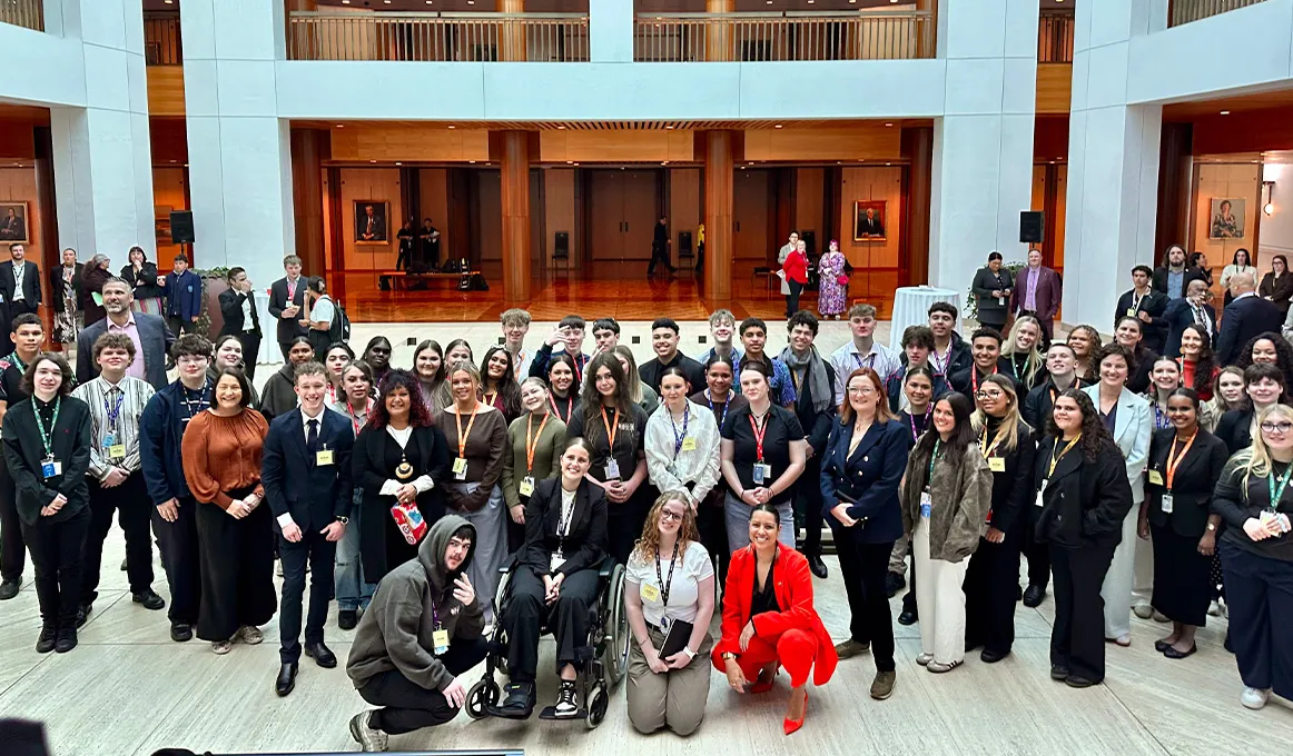 The 2026 WEX crew posing inside Parliament House