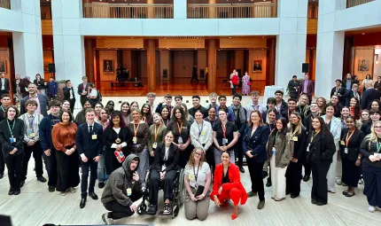 The 2026 WEX crew posing inside Parliament House