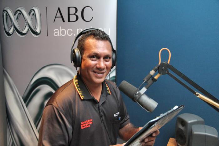 The Aboriginal Interpreter Service’s Derek Hunt at the Darwin ABC studios recording a news bulletin in Yolngu Matha.