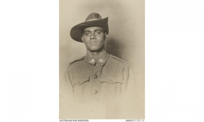 Portrait of Private Roland Winzel Carter. He is wearing a military uniform and a slouch hat.