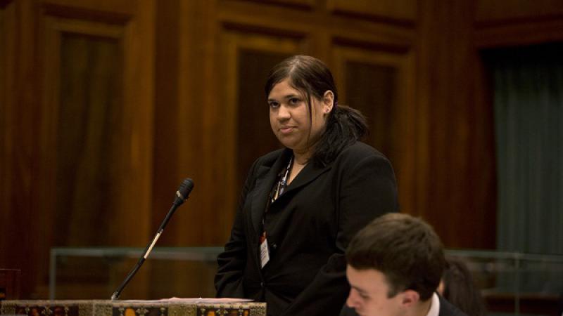 Twenty-year-old Larrakia woman Nateesha Collins from Darwin at the Youth Parliament in Canberra.