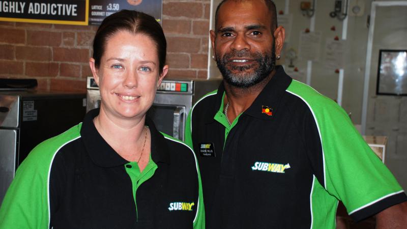 Proud home owners Lee and Graeme Willis from Alice Springs at their Subway restaurant franchise.