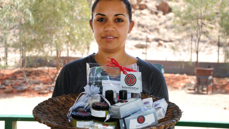 Myra Gorey from the Akeyulerre Healing Centre with some of their healing products.